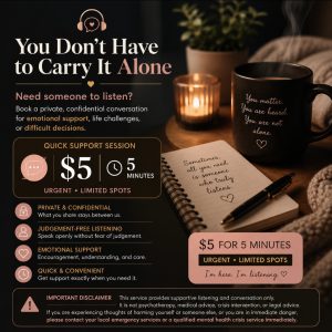 Quick Support Session: $5 for 5 minutes.
